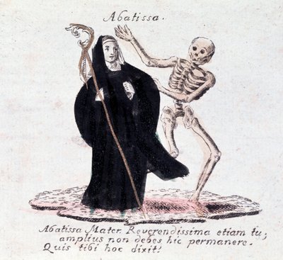 La danza de la muerte, la abadesa y un esqueleto de Unknown artist