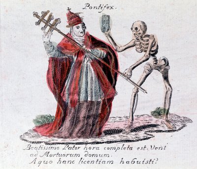 La danza de la muerte, el papa y un esqueleto (grabado) de Unknown artist
