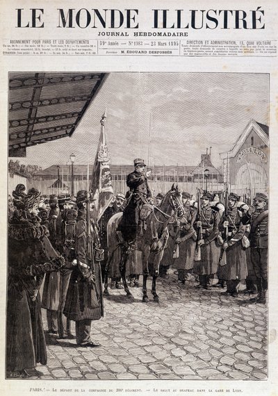 La partida de la Compañía del 200º Regimiento. Saludo a la bandera en la Gare de Lyon. "El Mundo Ilustrado". 23/03/1895. Dibujo. de Unknown artist