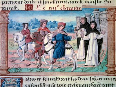 Las partidas de los hermanos Nicolo y Matteo Polo, padre y tío del joven Marco Polo (1254-1324) con el joven alrededor de 1271. Miniatura tomada de 