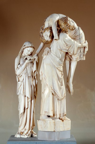 El descenso de la cruz: Cristo llevado por San Juan, el grupo de la Virgen esculpido en marfil. Finales del siglo XIII. París, Museo del Louvre de Unknown artist