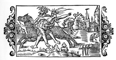 El diablo llevando a una bruja - en "Historia de Gentibus Septentrionalibus" de Olaus Magnus, Roma 1555 de Unknown artist