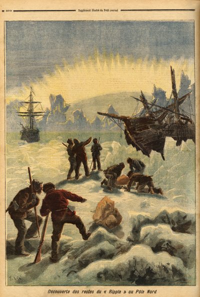 El descubrimiento de los restos del Ripple (barco noruego), atrapado en el hielo en el Polo Norte. Grabado en “Le petit journal” 16/12/1893. Colección Selva. de Unknown artist