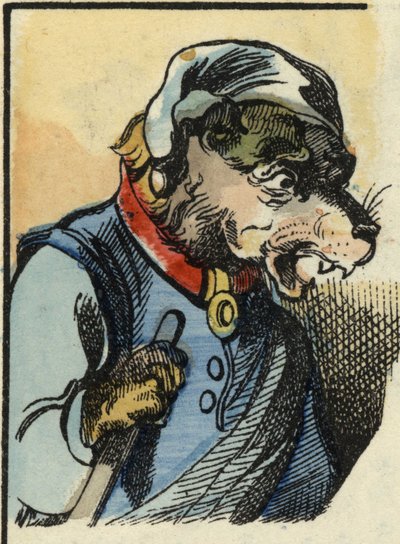 El perro Medor. Ilustración del cuento "Bon medor y la Pequeña Cabrita". En "Cuentos del hogar para los pequeños". Grabado anónimo del siglo XIX de Unknown artist