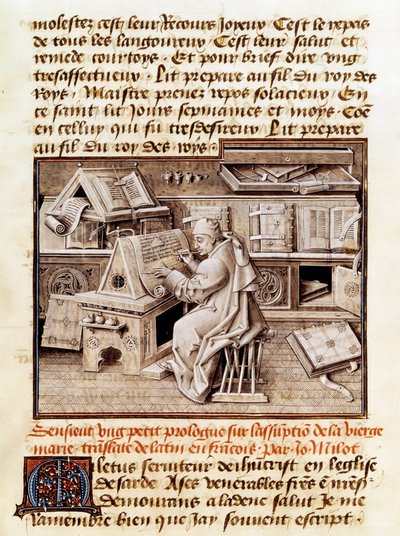 El eclesiástico, copista y traductor Jean Mielot (fallecido en 1472) trabajando en su oficina de Unknown artist