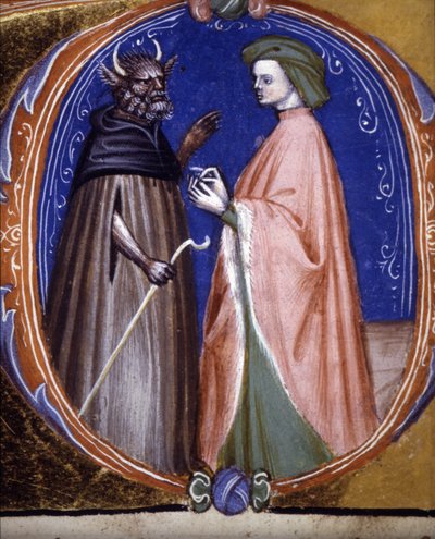 El encuentro con el Demonio. Manuscrito del siglo XIV. Biblioteca comunale di Rimini de Unknown artist