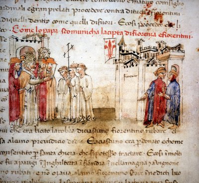Los excomulgados de Florencia y los florentinos en 1375 - en "Crónicas del Sercambi", circa 1400 de Unknown artist