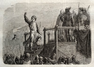 La ejecución de Conradin (o Conrado de Hohenstaufen) Rey de Sicilia y Duque de Suabia (1252-1268) por orden de Carlos de Anjou después de la batalla de Tagliacozzo en 1268 de Unknown artist