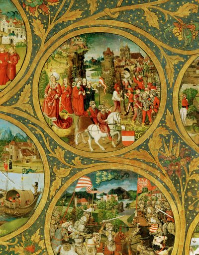Árbol genealógico de los margraves y duques de Babenberg, primeros gobernantes de "Ostarrichi". de Unknown Artist