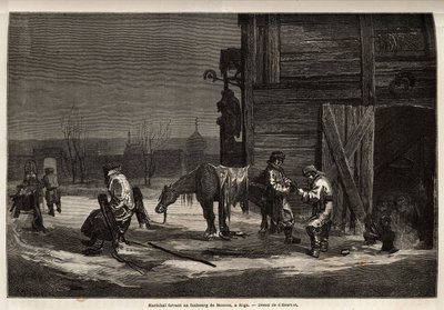 El mariscal ferrante, en el suburbio de Moscú. Dibujo de Henriet para ilustrar su viaje a las provincias bálticas rusas en 1851-54. Grabado en 