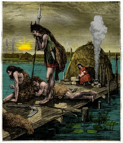 Los primeros parisinos o habitantes de Lutecia, Grabado siglo XIX de Unknown artist