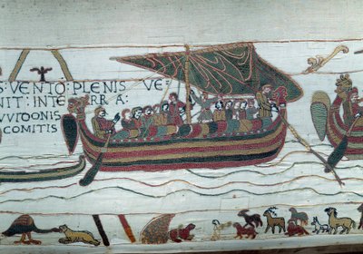 La flota de Harold, que vino a informar al Duque de Normandía Guillermo el Conquistador (1027-1087) que será sucesor al trono de Inglaterra a la muerte de Eduardo el Confesor, es atrapada en la tempestad que la arroja a las costas del Conde Guy de Ponthieu de Unknown artist