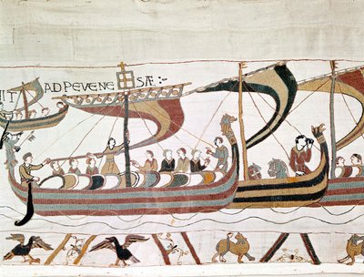 La flota de Guillermo I el Conquistador (1027 - 1087) rumbo a Inglaterra - Tapiz de Bayeux, conocido como Bordado de la Reina Matilde de Unknown artist