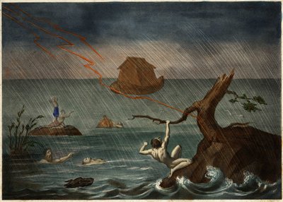 El diluvio con el arca de Noé a lo lejos. Grabado anónimo de mediados del siglo XIX de Unknown artist