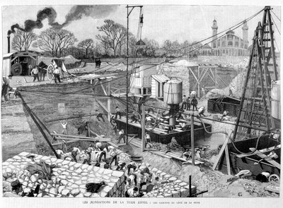 Los cimientos de la Torre Eiffel: los cajones en el lado del Sena - en “Illustration” 14/05/1887. de Unknown artist
