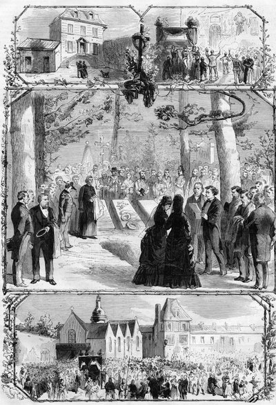 El funeral de Alexandre Dumas padre (1802-1870) en Villers Cotterets (Villers-Cotterets). Grabado en “L