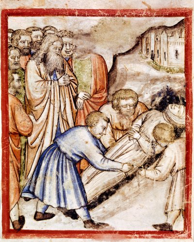 El funeral de Sara. Miniatura del códice 212 (o códice padovano o Biblia de Padua) 1390-1400. Rovigo, Accademia dei Concordi de Unknown artist