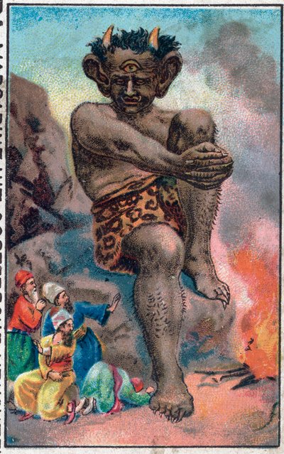 El gigante. Las maravillosas aventuras de Simbad (Sindbad) el marinero. Cuento popular de 1001 noches (mil y una noches). Cromolitografía de finales del siglo XIX. de Unknown artist
