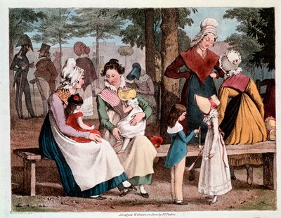 La bondad: escena con niños y sus niñeras en un parque de Unknown artist