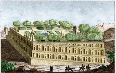 Los jardines colgantes de la legendaria reina Semíramis en Babilonia, una de las siete maravillas del mundo (Historia Antigua) de Rollin de Unknown artist