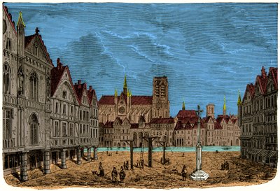 La casa con los pilares o casa del Delfín, antiguo y primer hotel de la ciudad de París en la Edad Media, Grabado siglo XIX de Unknown artist