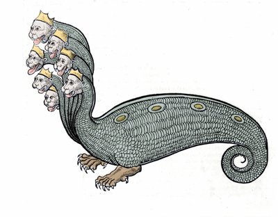 La hidra de las siete cabezas es una serpiente de agua con cuerpo de perro de Unknown artist