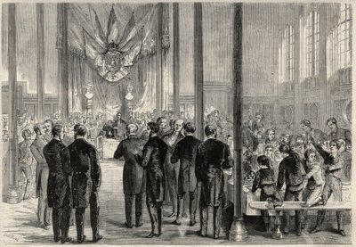 El príncipe imperial Eugenio Luis José (1856-1879) asistiendo al banquete de San Carlomagno en París, en el Liceo Bonaparte (luego Liceo Condorcet). Grabado en "El Universo Ilustre". de Unknown artist