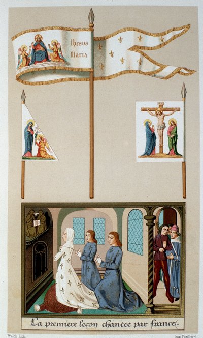 Las insignias de Juana de Arco y alegoría de Francia en oración - en “Juana de Arco” por H. Wallon de Unknown artist