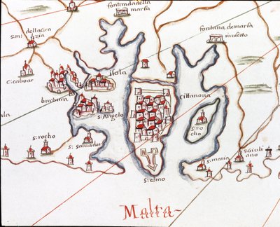 La isla de Malta, con el Fuerte San Elmo (Detalle del portulano de Castellini) de Unknown artist