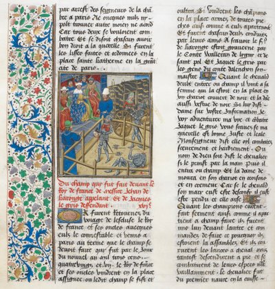 Combate judicial de Jacques le Gris y Jean de Carrouges. Bordura floral. de Unknown artist