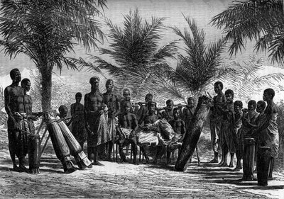El rey de Grand Bassam rodeado de su corte. Costa de Marfil. Grabado en "El diario de la juventud" de Unknown artist
