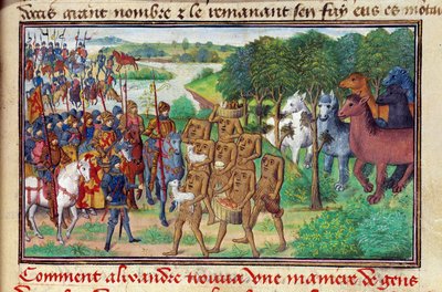 El rey de Macedonia Iskandar (o Alejandro Magno) (356 - 323 a.C.) se encuentra con monstruos que le hacen regalos de Unknown artist