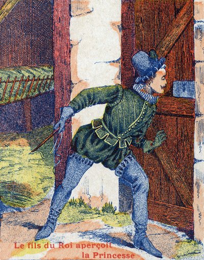 El hijo del rey vio a la princesa. Ilustración para el cuento “Piel de Asno” de Charles Perrault (1628-1703), escritor francés. Imágenes de Marcel Vagne, Jarville Nancy, sin fecha (finales del siglo XIX) de Unknown artist