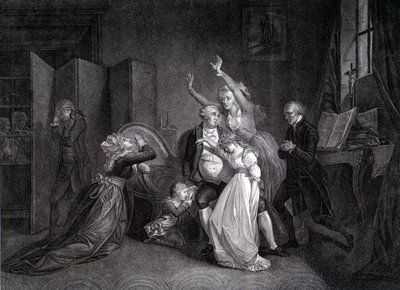 La última entrevista de Luis XVI con su familia (María Antonieta y Luis XVII). Grabado del siglo XIX. de Unknown artist