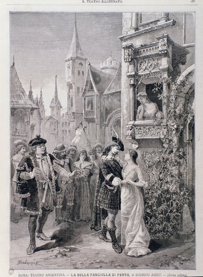 La última escena de La bella doncella de Perth, ópera de Georges Bizet, en el Teatro Argentina en Roma de Unknown artist