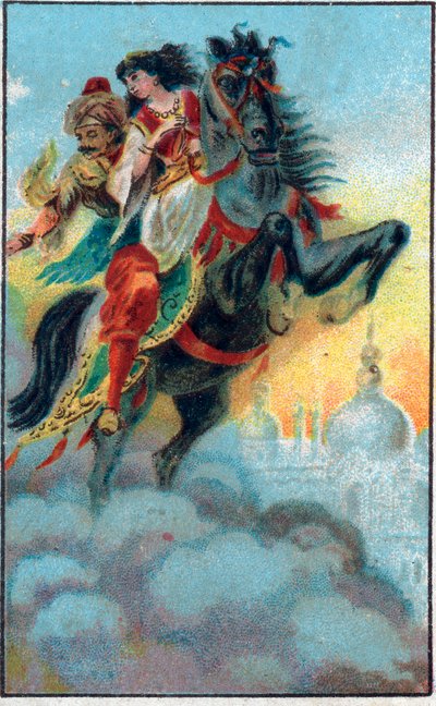 La fuga. Cuento “Historia del caballo encantado” en “Las mil y una noches” (las 1001 noches o Le mille e una notte, Arabian Nights). Cromolitografía de finales del siglo XIX. de Unknown artist