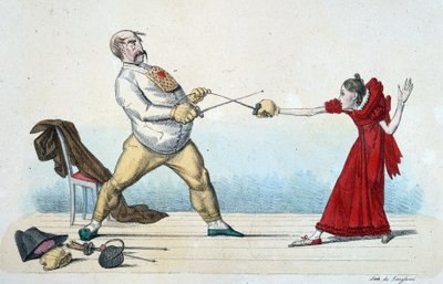La lección de esgrima: cómo enderezar el tamaño de los jóvenes y prevenir accidentes - siglo XIX, Museo Carnavalet de Unknown artist