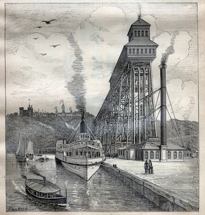 Los ascensores de Weehawken en los Estados Unidos (Grabado en 