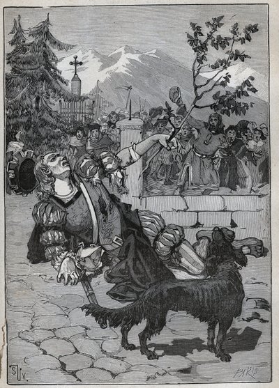 El tilo de Friburgo: un soldado de la Confederación Helvética llegó a Friburgo para anunciar la victoria de Suiza contra Carlos el Temerario en la Batalla de Morat el 22 de junio de 1476 con una rama de tilo del campo de batalla. El soldado murió. de Unknown artist