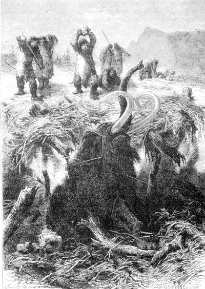 La caza del mamut. Grabado de finales del siglo XIX. de Unknown artist