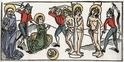El martirio de Santa Felicitas y sus siete hijos de Roma. Grabado de “Leben der Heiligen - sommerteil” (El libro de los santos) de Jacobus (James) de Voragine (1228-1298). Lübeck 1488 de Unknown artist