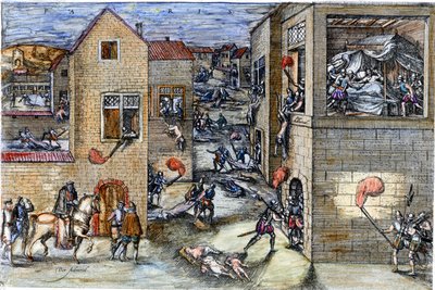 La masacre de San Bartolomé (1572). Grabado del siglo XVII. de Unknown artist