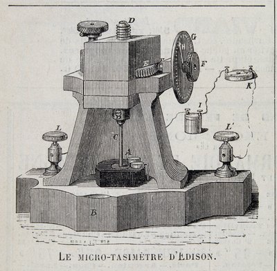 El micro-tasímetro de Edison - grabado, finales del siglo XIX de Unknown artist