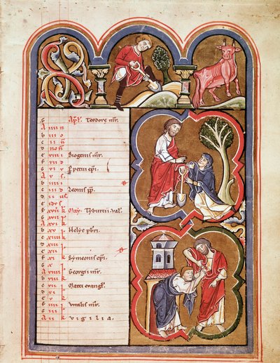 El mes de abril, Noli me tangere, la incredulidad de Santo Tomás Página tomada del “Psalterium Beatae Elisabeth” (ms 137) alrededor de 1270 Cividale del de Unknown artist