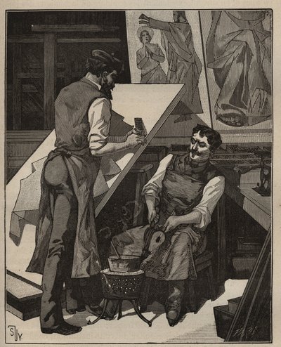El mosaico: taller de mosaico. Grabado de 1885 en “Les arts et metiers illustres” de Adolphe BITARD. de Unknown artist