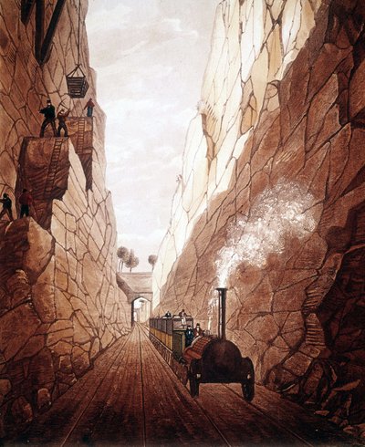La nueva línea ferroviaria entre Manchester y Liverpool. Olive Mount Trench. 1832 de Unknown artist
