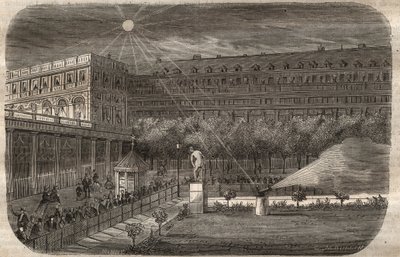 El cañón del mediodía (cañón solar) en el Palais Royal en París. Grabado de 1857 en “El Museo de las Ciencias” de Unknown artist