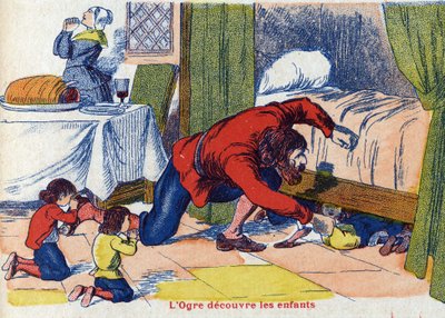 El ogro descubre a los niños. Ilustración para "Pulgarcito", cuento de Charles Perrault (1628-1703), escritor francés. Ilustración anónima. Imágenes Marcel Vagne, Jarville Nancy, sin fecha (finales del siglo XIX) de Unknown artist
