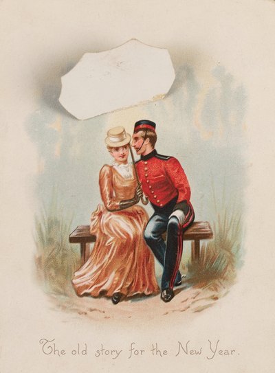 ¿La vieja historia para el Año Nuevo?, tarjeta de Año Nuevo, circa 1885 de Unknown