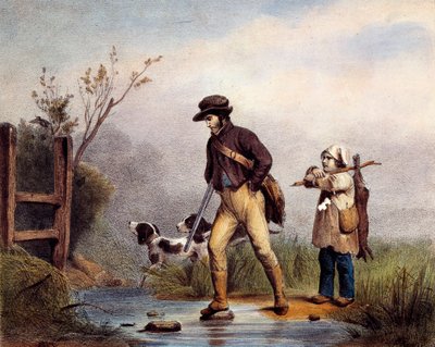 El paso tiene cazadores cruzando un curso de agua a pie de Unknown artist